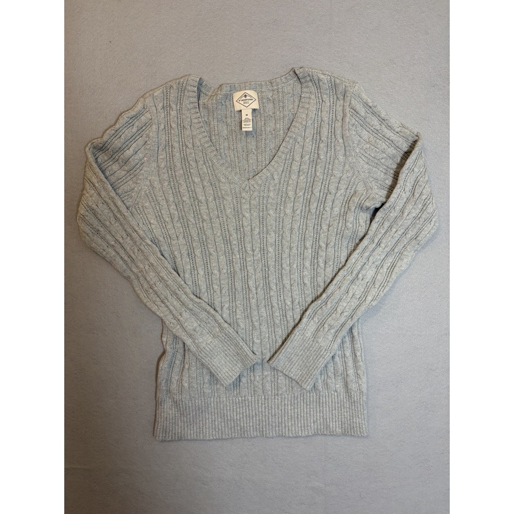ST JOHN'S BAY WOMENS GRAY KNITTED CABLE SWEATER LONG SLEEVE V NECK SIZE M
